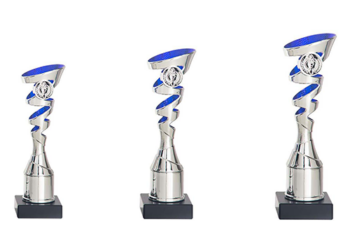 Zilverkleurige trofee met blauw