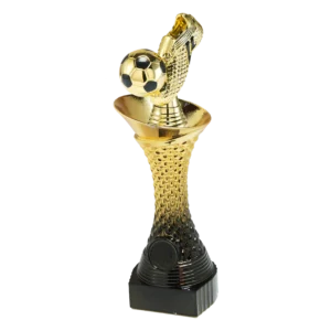 Goudkleurig beeld met voetbalschoen